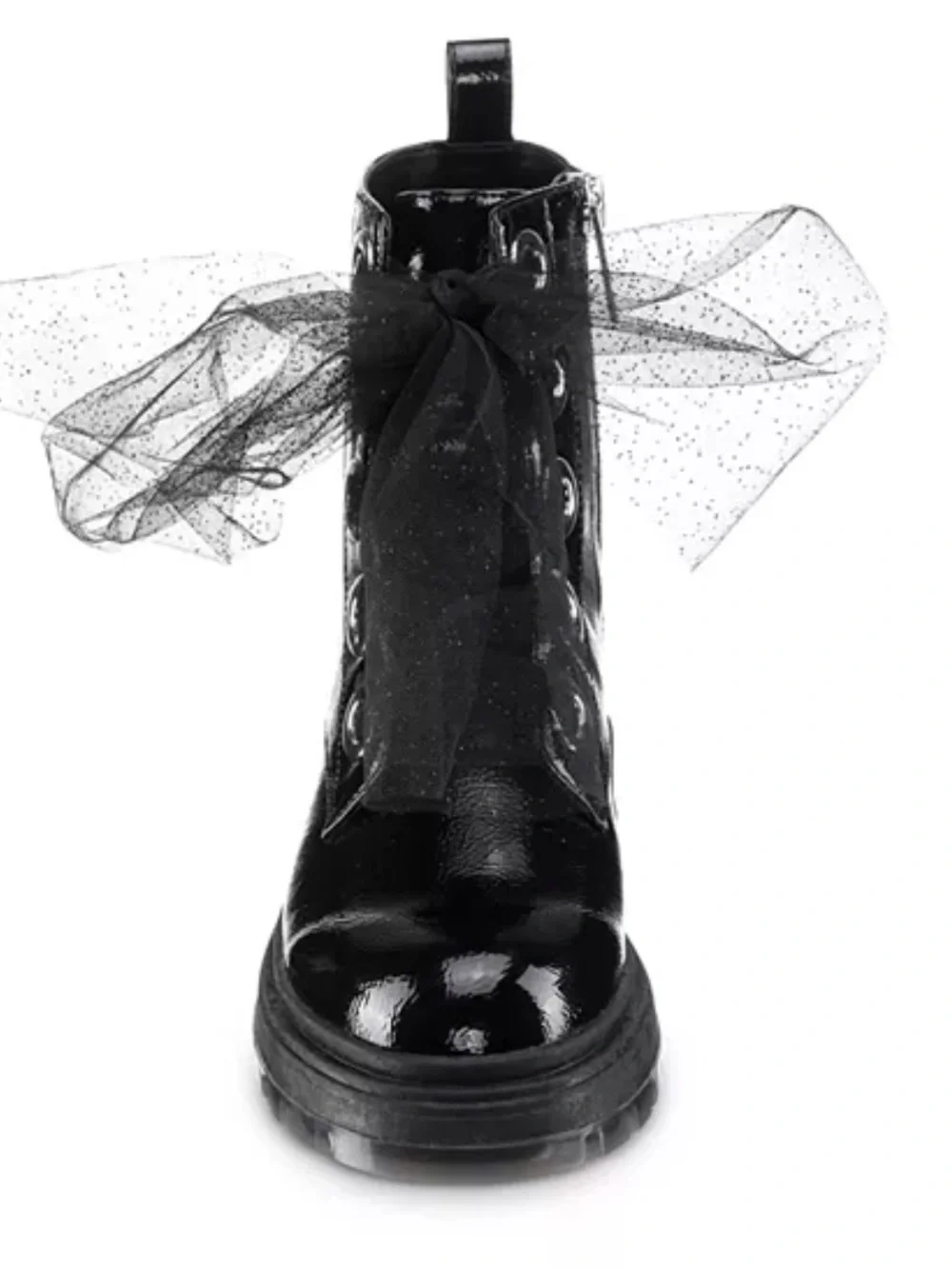 NWT Nina Black Patent Chassy Booties With Tulle Laces